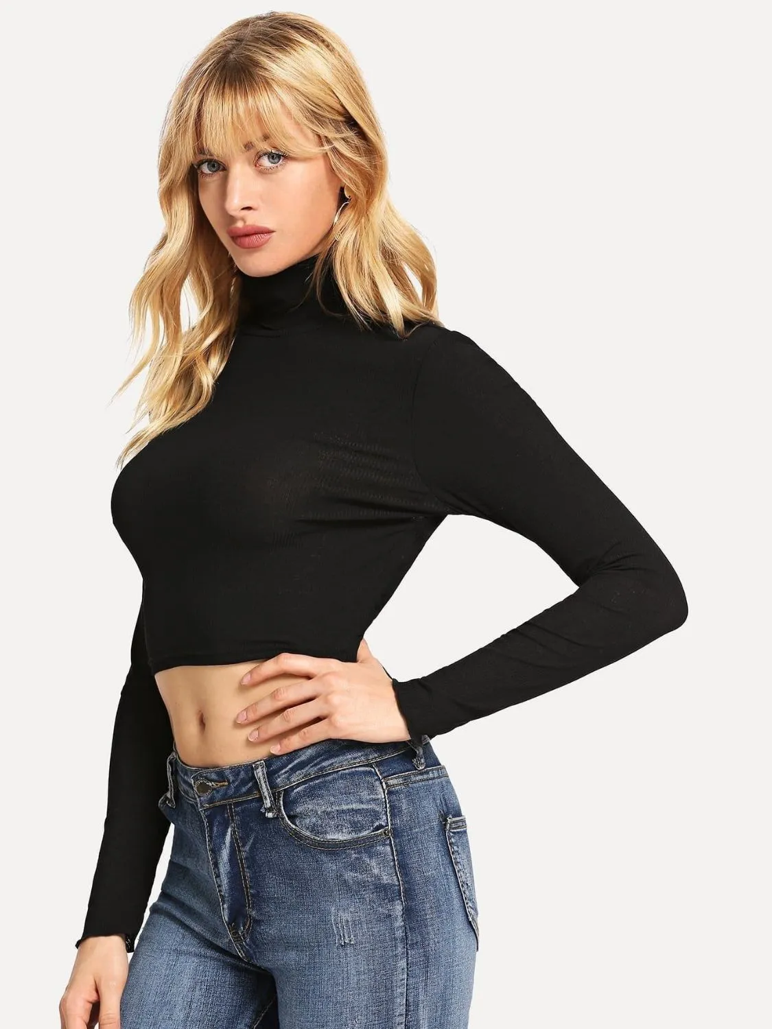 Backless Turtleneck Long Sleeve T-Shirt