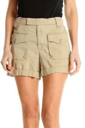 Beige Casual Cargo Shorts