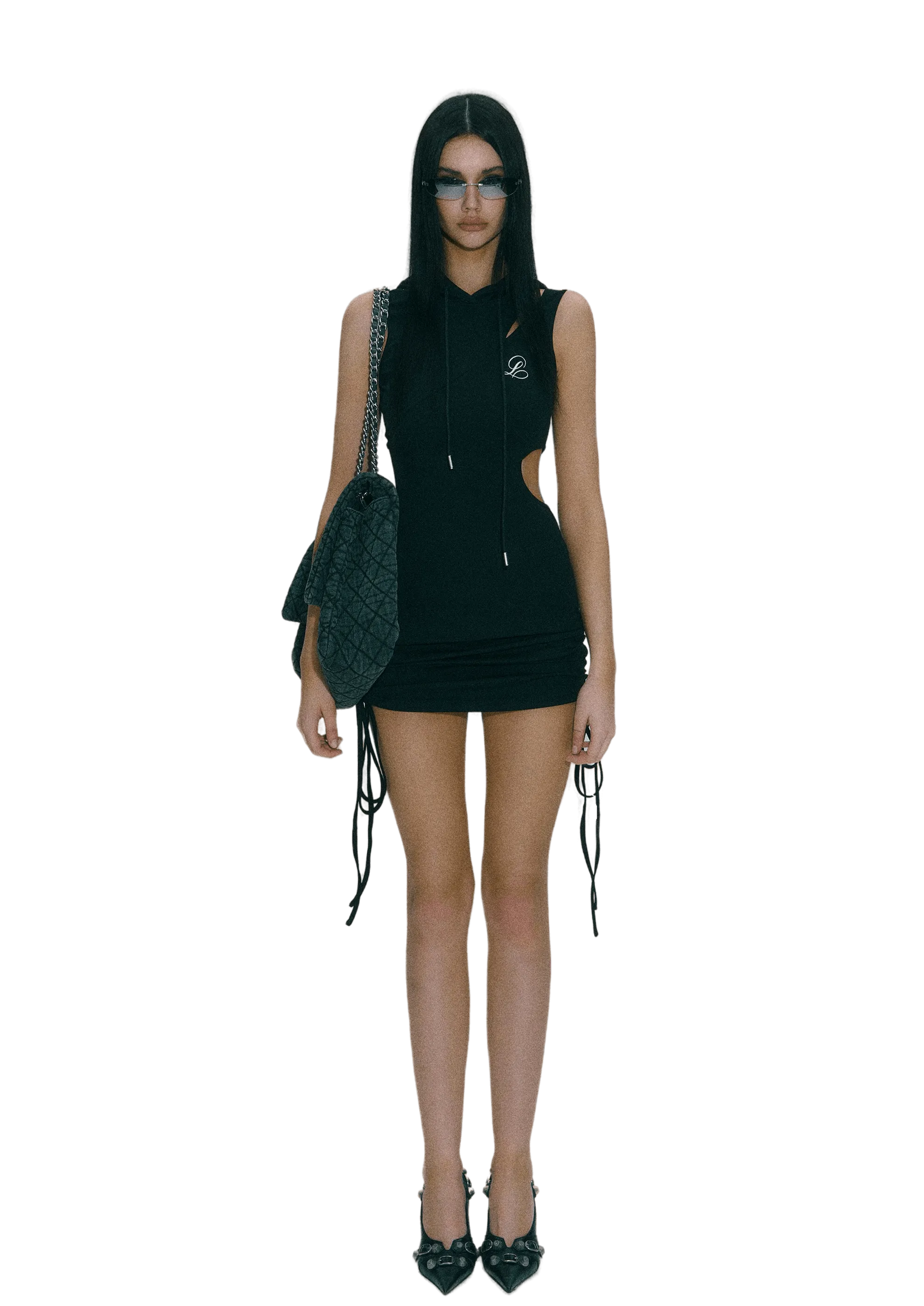 Black Hollow Hooded Tank Top Dress