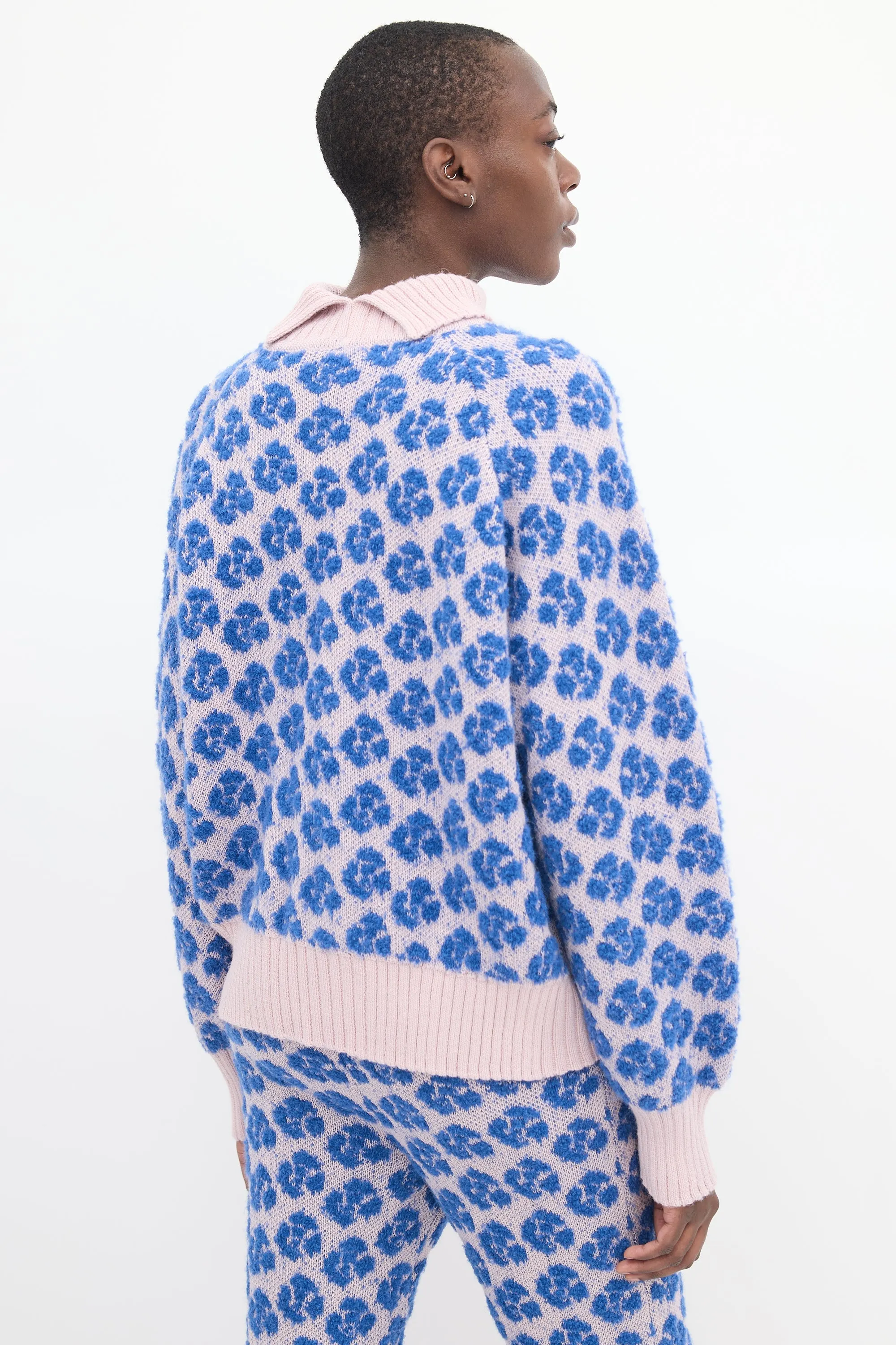 Blue & Pink Floral Jacquard Golgoli Sweater