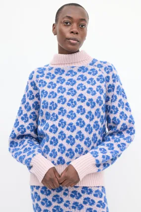 Blue & Pink Floral Jacquard Golgoli Sweater