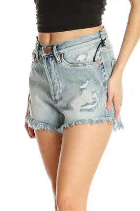 Blue Textured Casual Shorts