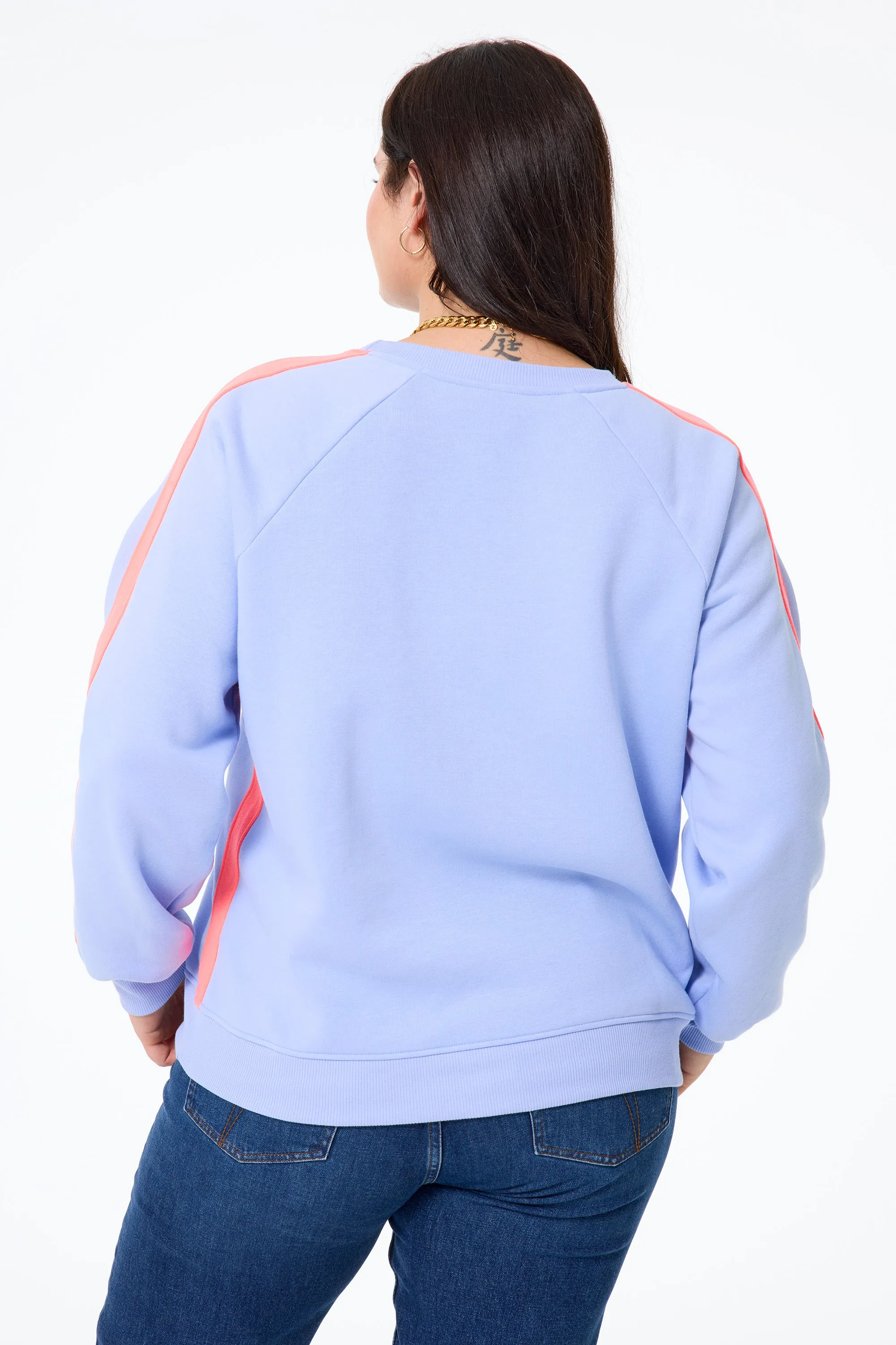 Blue with Neon Coral Colourblock Relaxed Sweatshirt