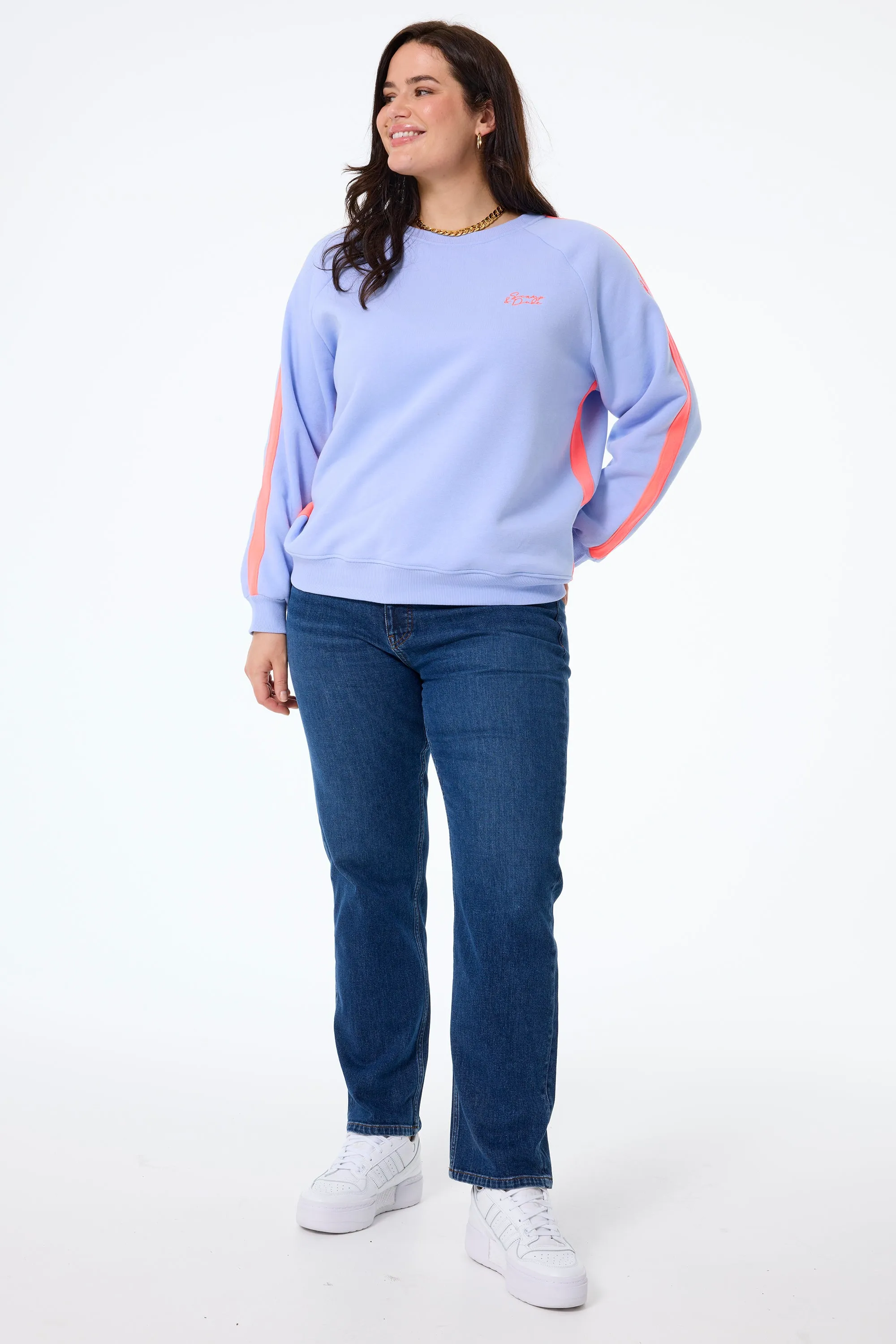 Blue with Neon Coral Colourblock Relaxed Sweatshirt