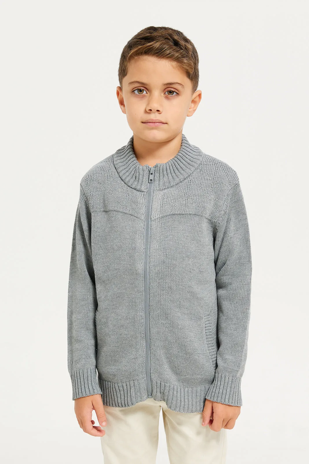 Boys Grey Solid Sweater