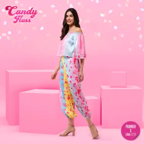 Candy Inspired Digital Printed Off-Shoulder Top With Baggy Pants