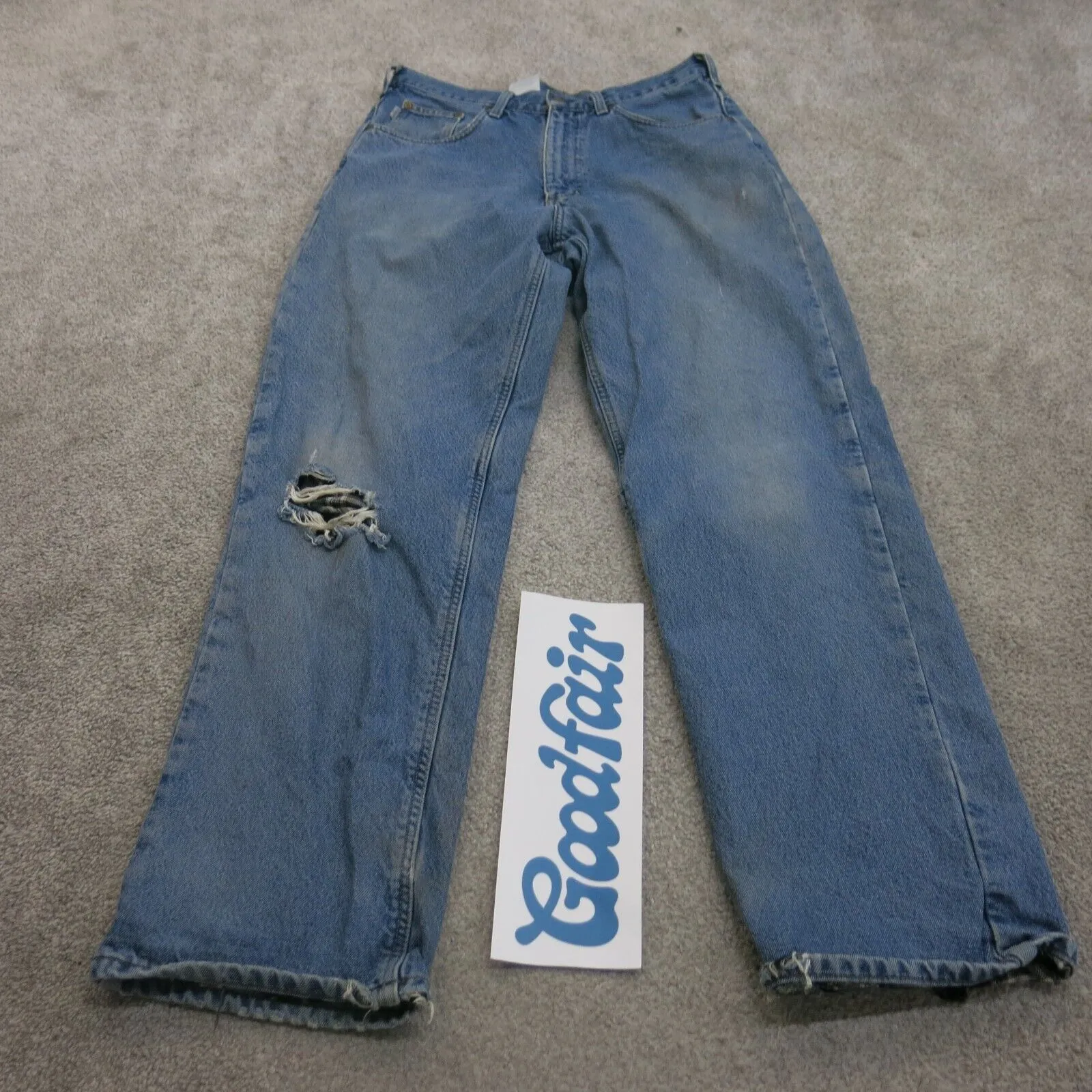 Carhartt Jeans Mens 33X34 Blue Distressed Straight Leg High Rise Relaxed Cotton