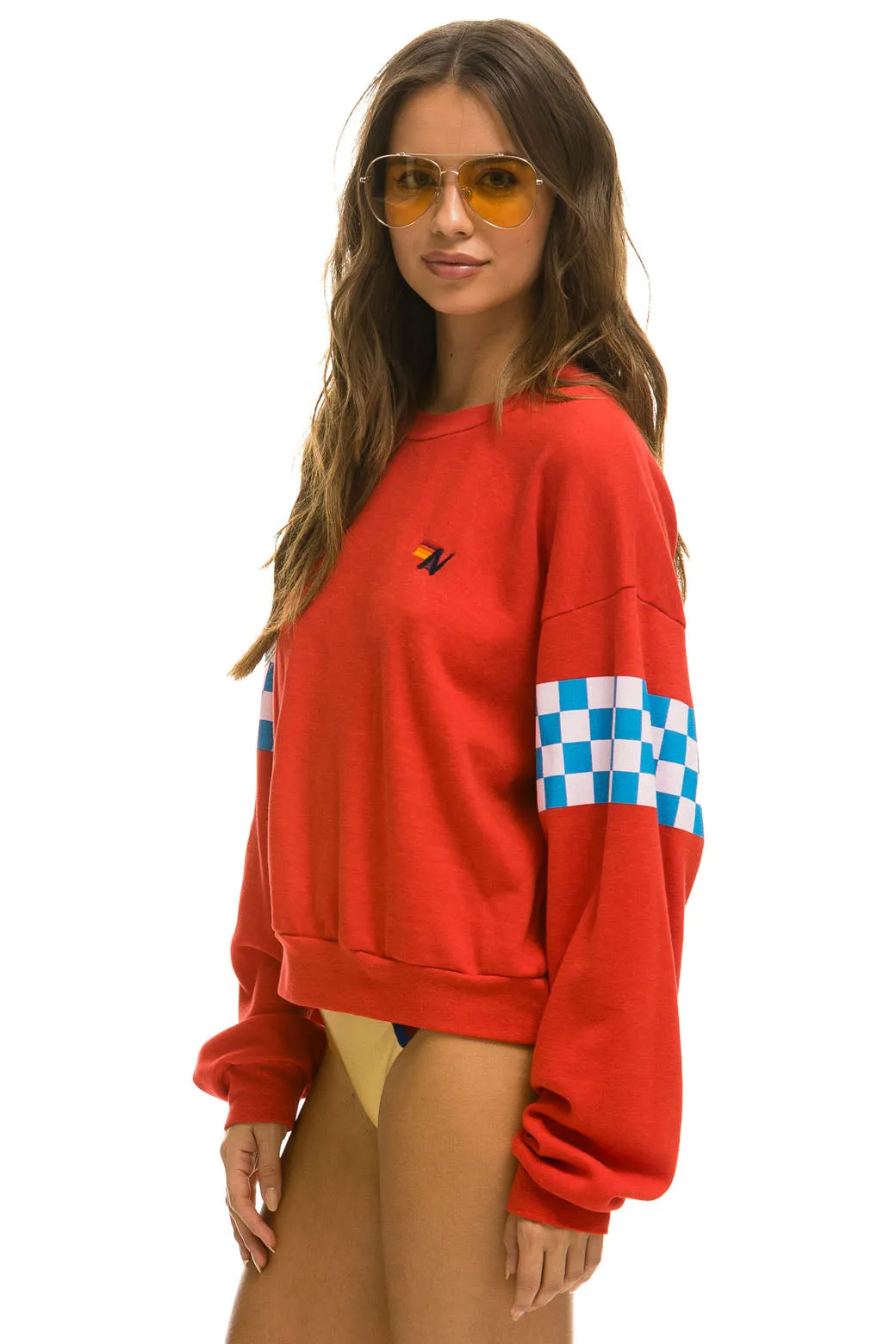 CHECK 2 SLEEVE RELAXED CREW SWEATSHIRT - RED // WHITE // BLUE