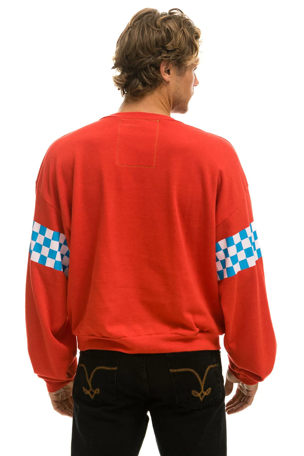 CHECK 2 SLEEVE RELAXED CREW SWEATSHIRT - RED // WHITE // BLUE