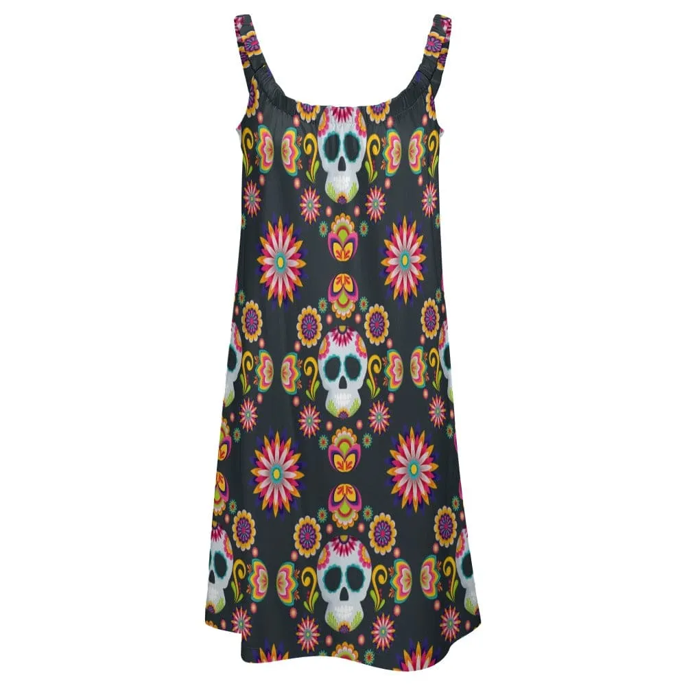 Colorful Skulls Beach Strappy Sling Dress