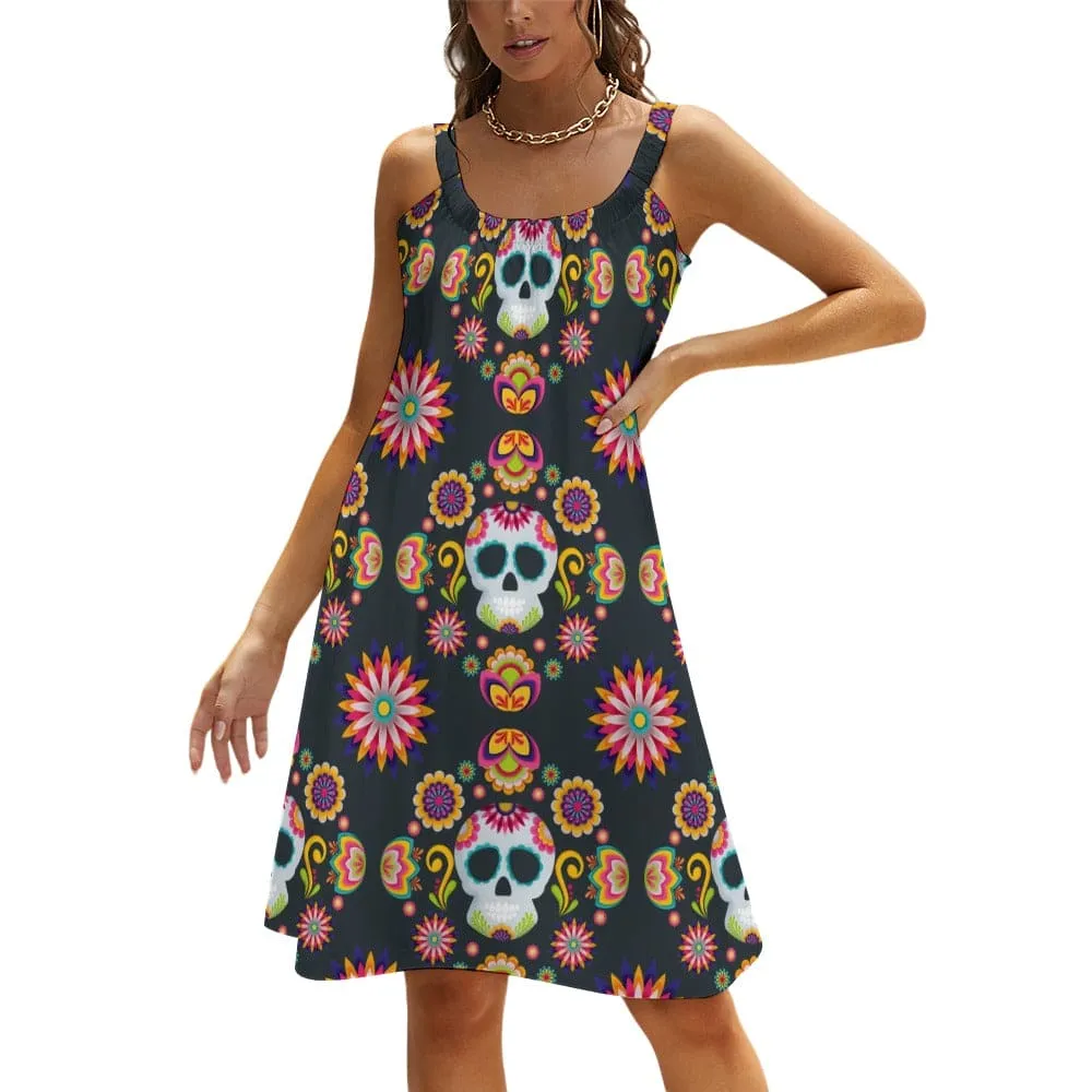 Colorful Skulls Beach Strappy Sling Dress