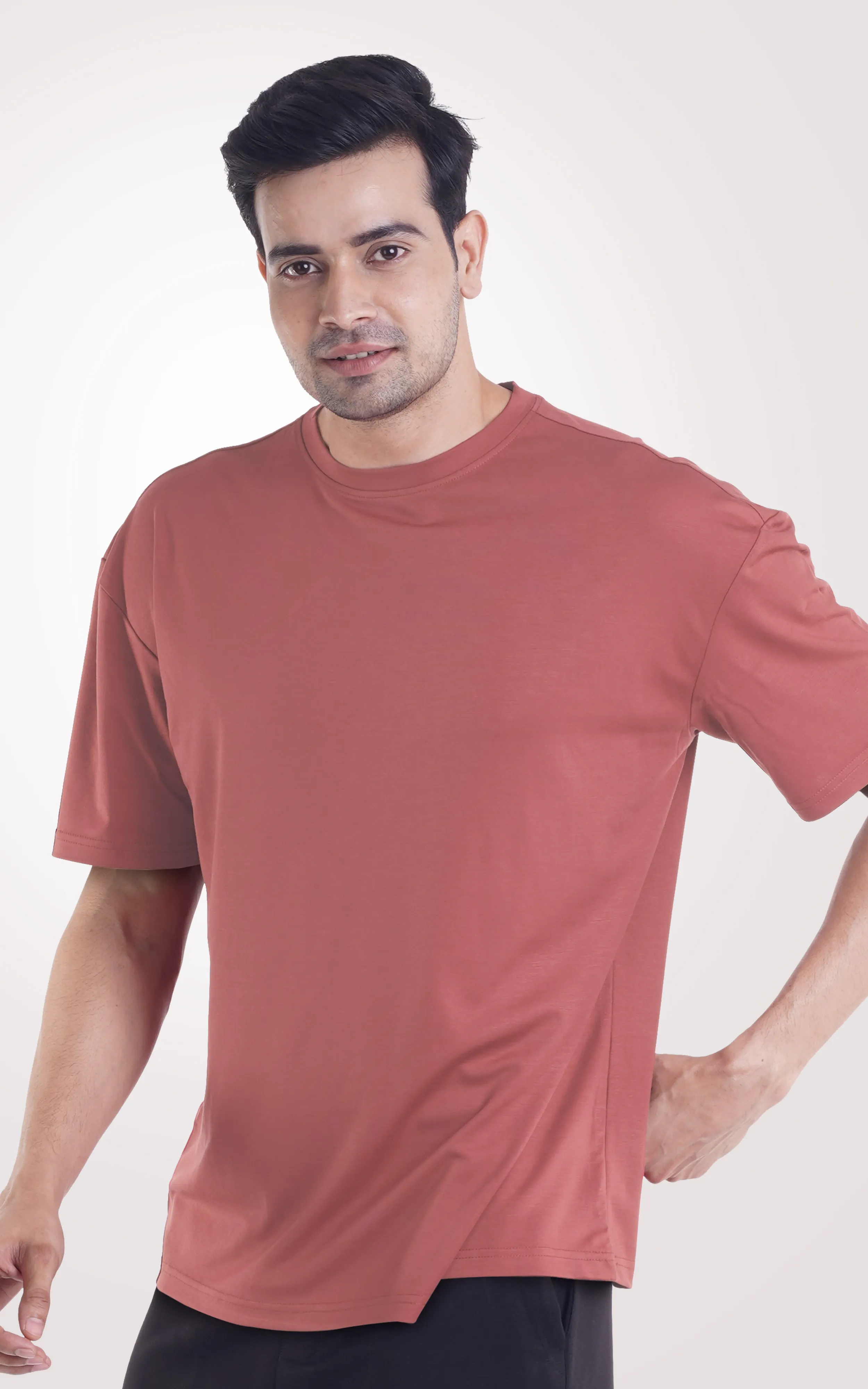 COOLDOWN-Peach Plain Over Size T-Shirt