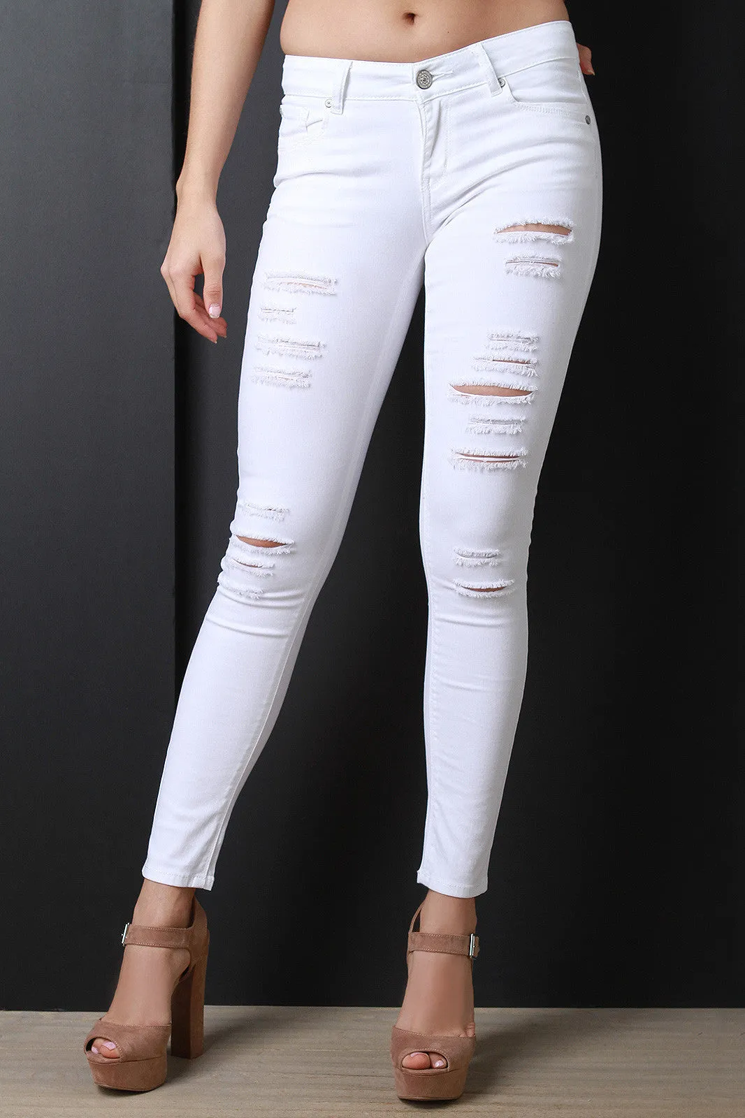 Distressed Stretchy Denim Jeans