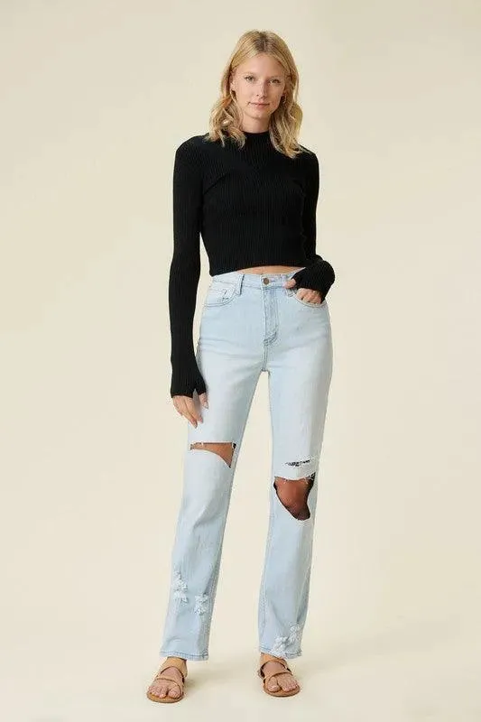 Distressed Wide Leg Light Stone Jeans