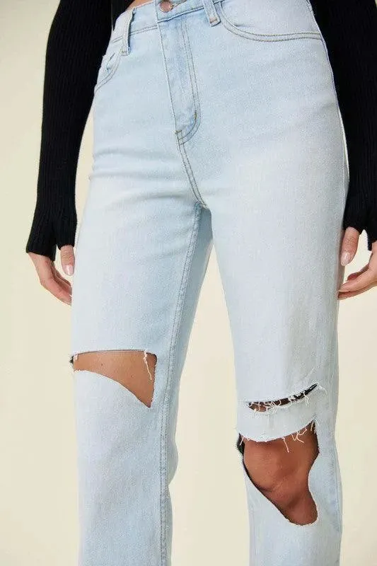 Distressed Wide Leg Light Stone Jeans