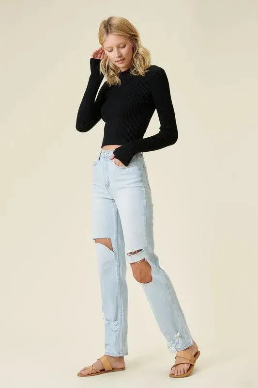 Distressed Wide Leg Light Stone Jeans