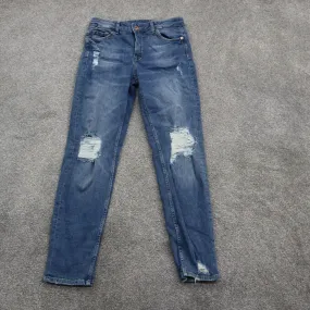 Divided H&M Womens Skinny Leg Distressed Denim Jeans Mid Rise Cotton Blue Size 6