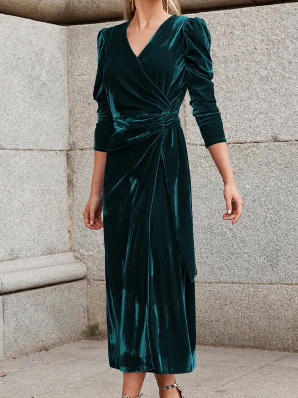 Fall/Winter Elegant: Robe Velvet Midi Dress, Perfect for Any Event