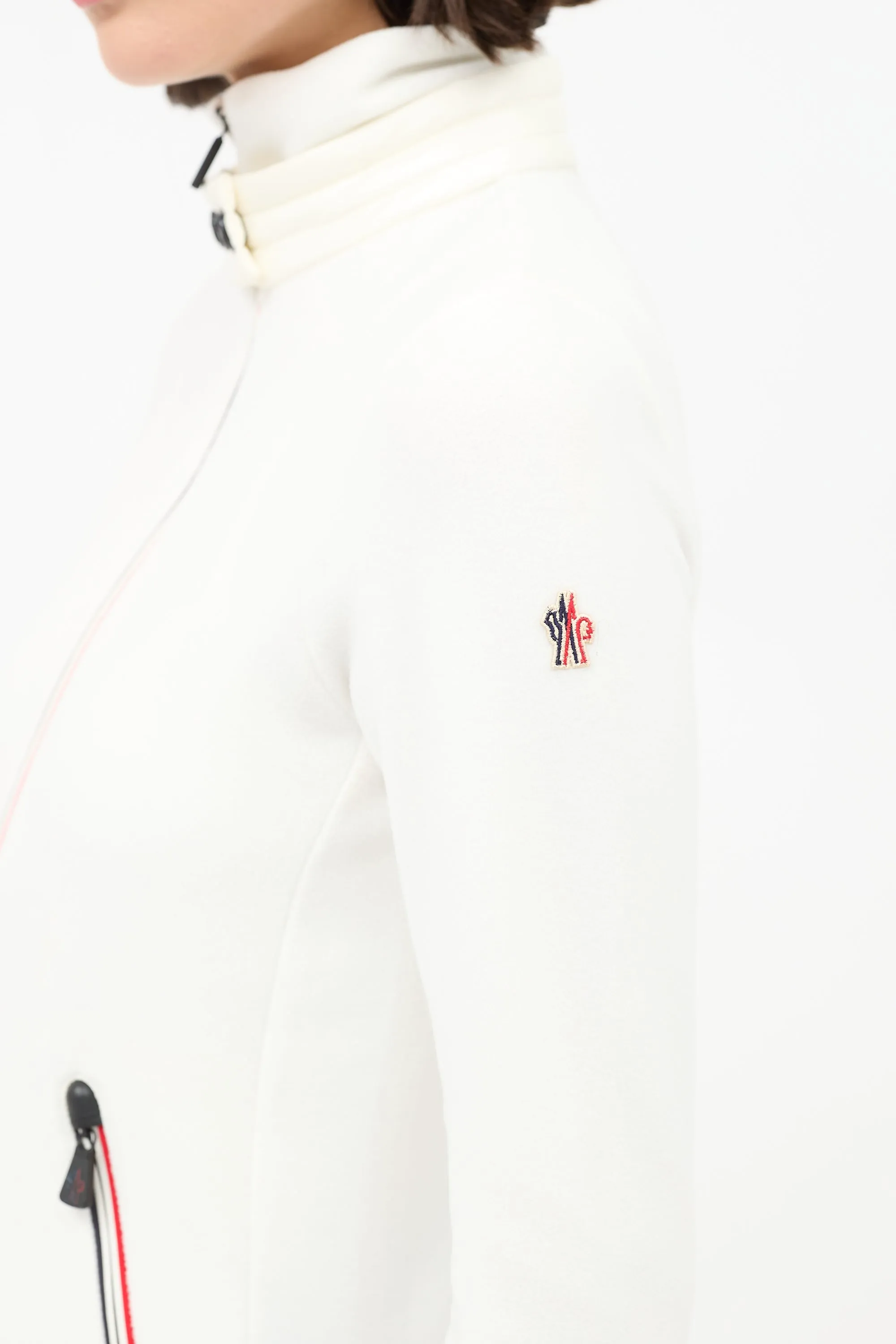 Grenoble White Fleece Zip Turtleneck Sweater