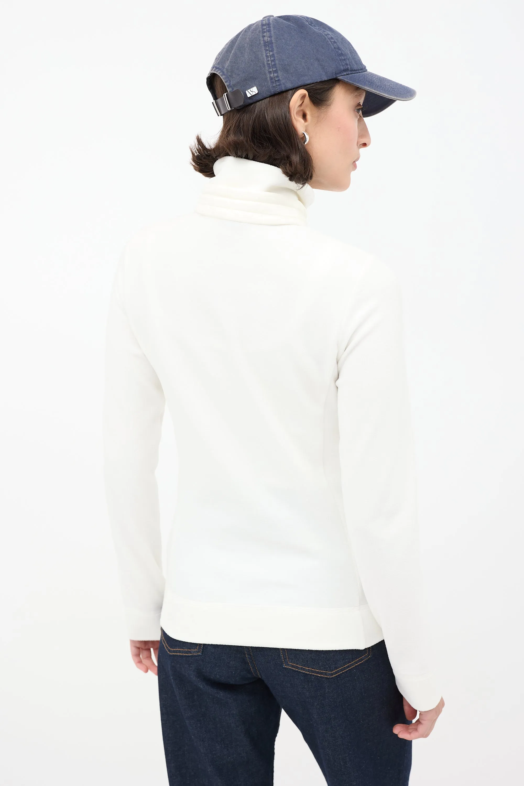 Grenoble White Fleece Zip Turtleneck Sweater