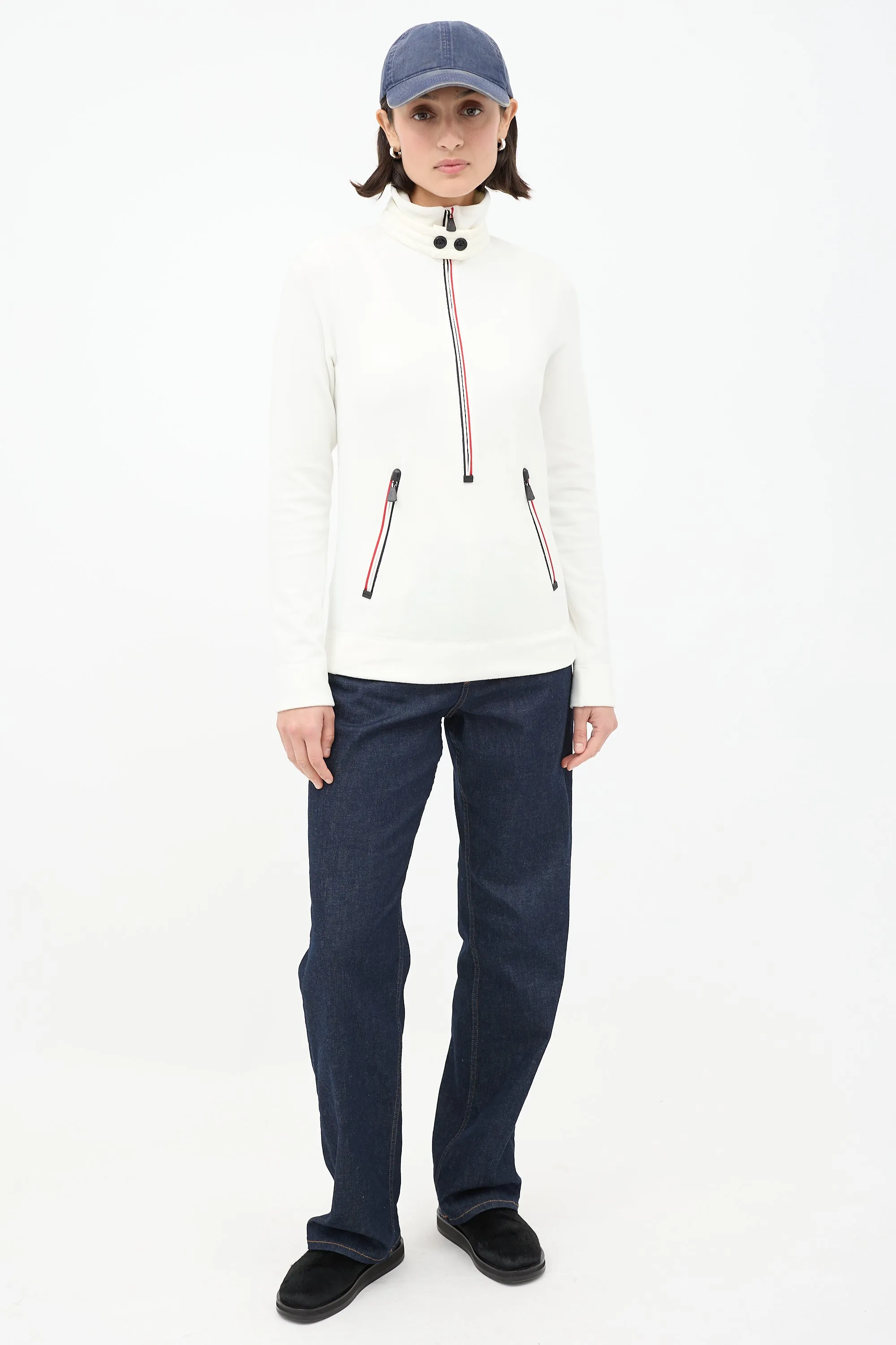 Grenoble White Fleece Zip Turtleneck Sweater