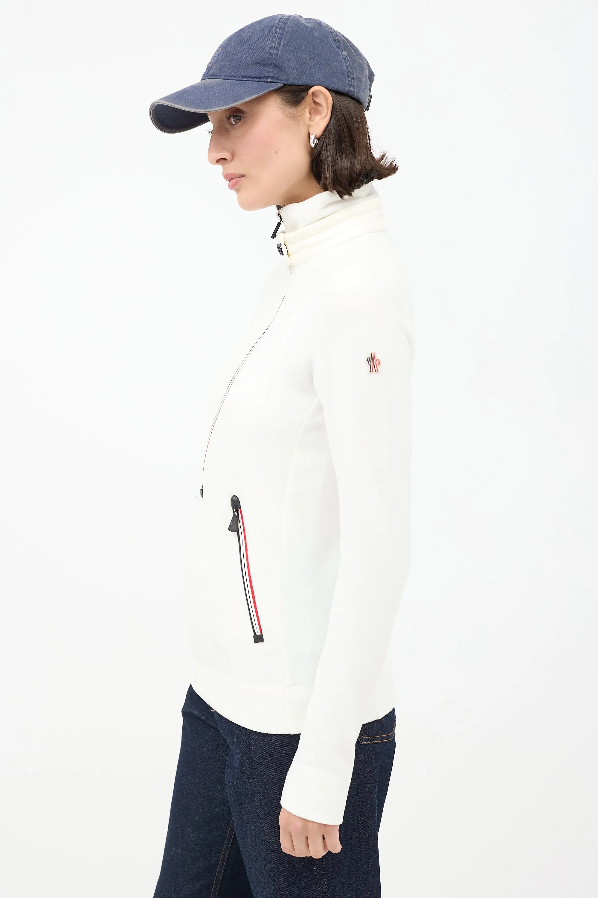 Grenoble White Fleece Zip Turtleneck Sweater