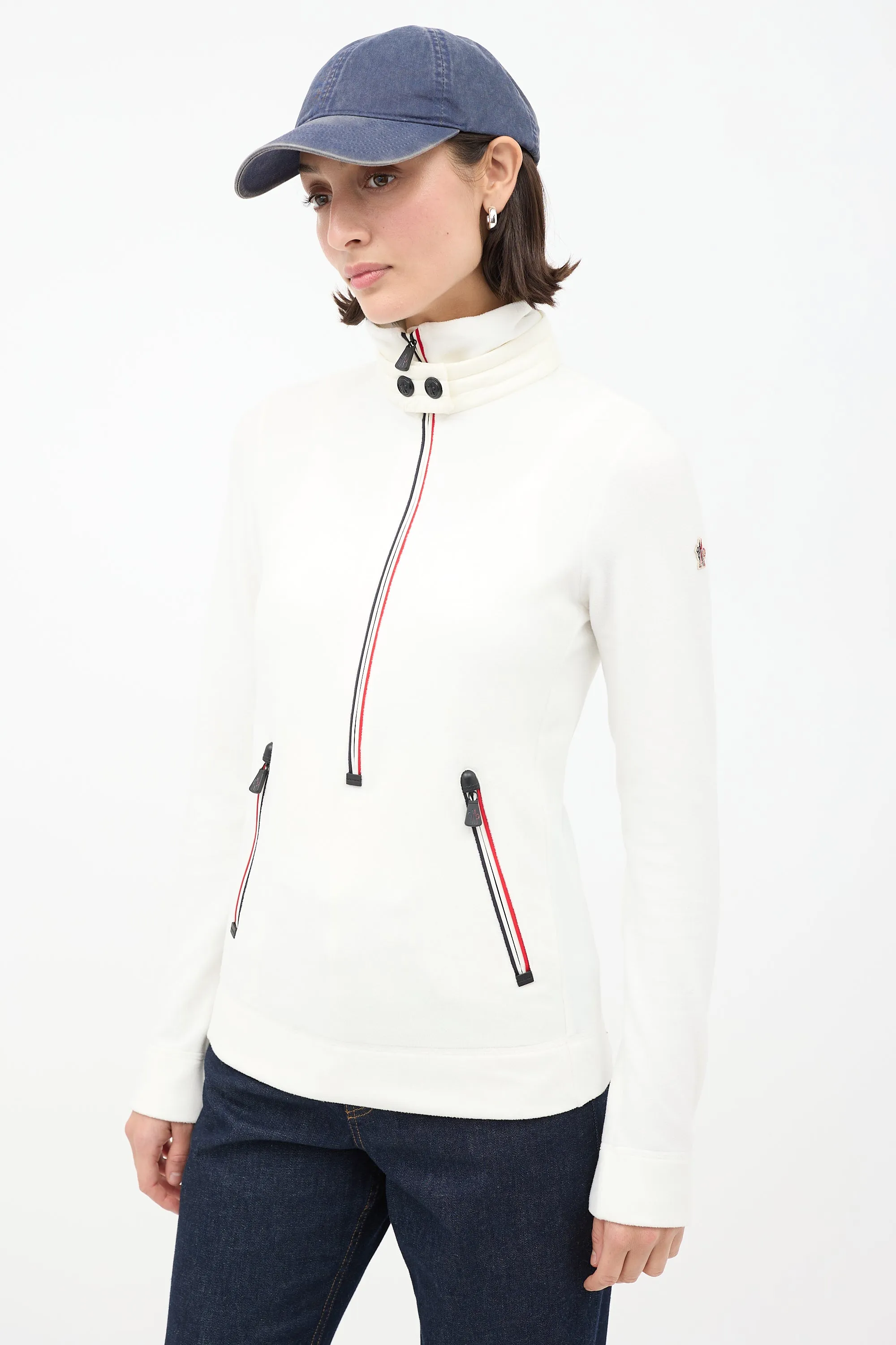 Grenoble White Fleece Zip Turtleneck Sweater