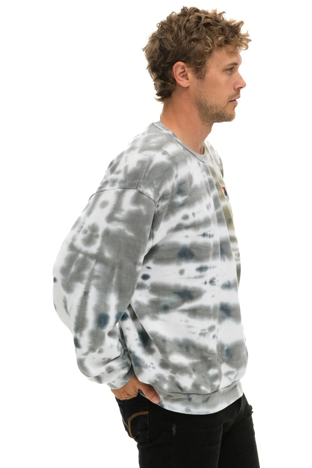 HAND DYED RELAXED CREW SWEATSHIRT - TIE DYE GREY // OLIVE