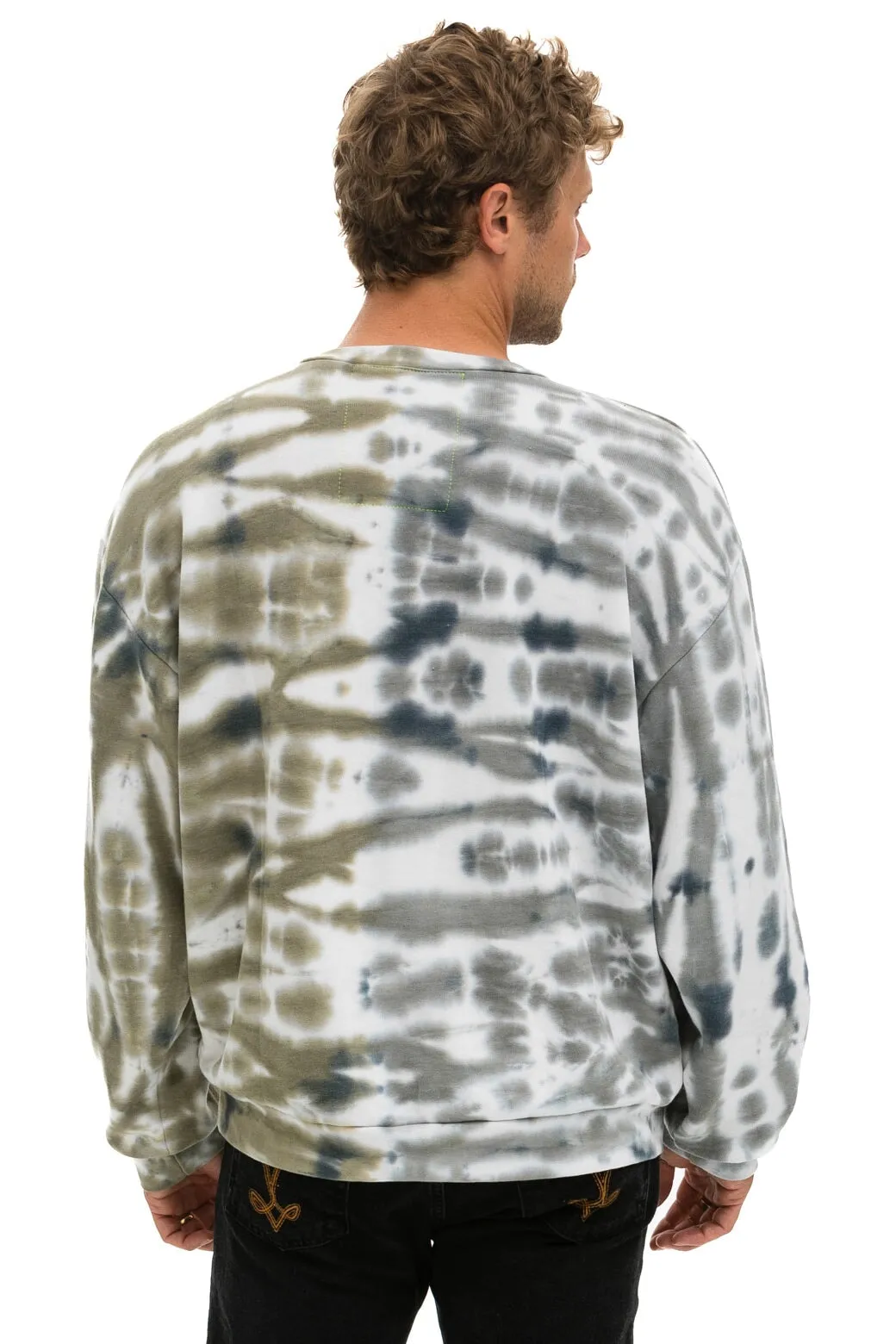 HAND DYED RELAXED CREW SWEATSHIRT - TIE DYE GREY // OLIVE