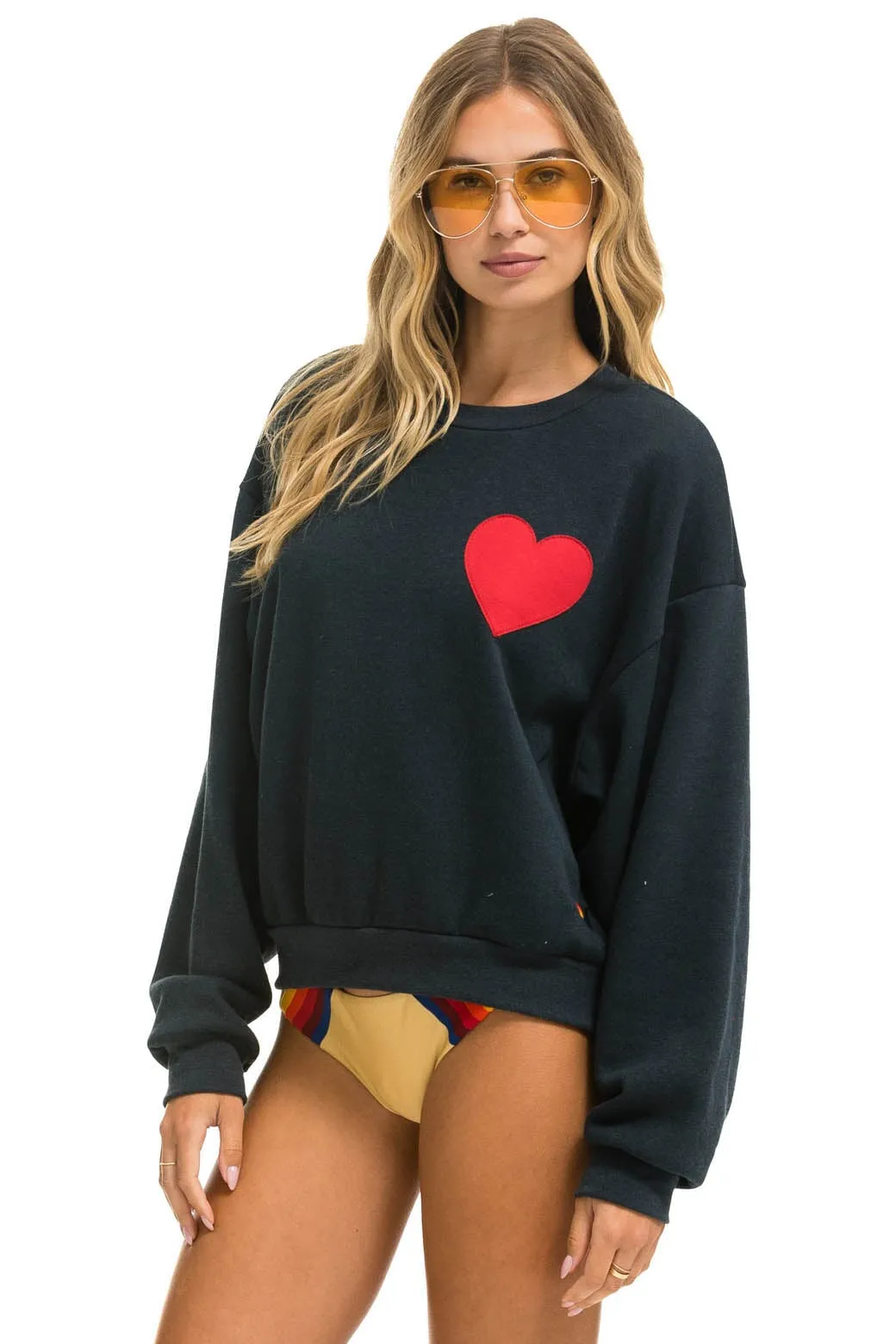 HEART STITCH RELAXED CREW SWEATSHIRT - CHARCOAL