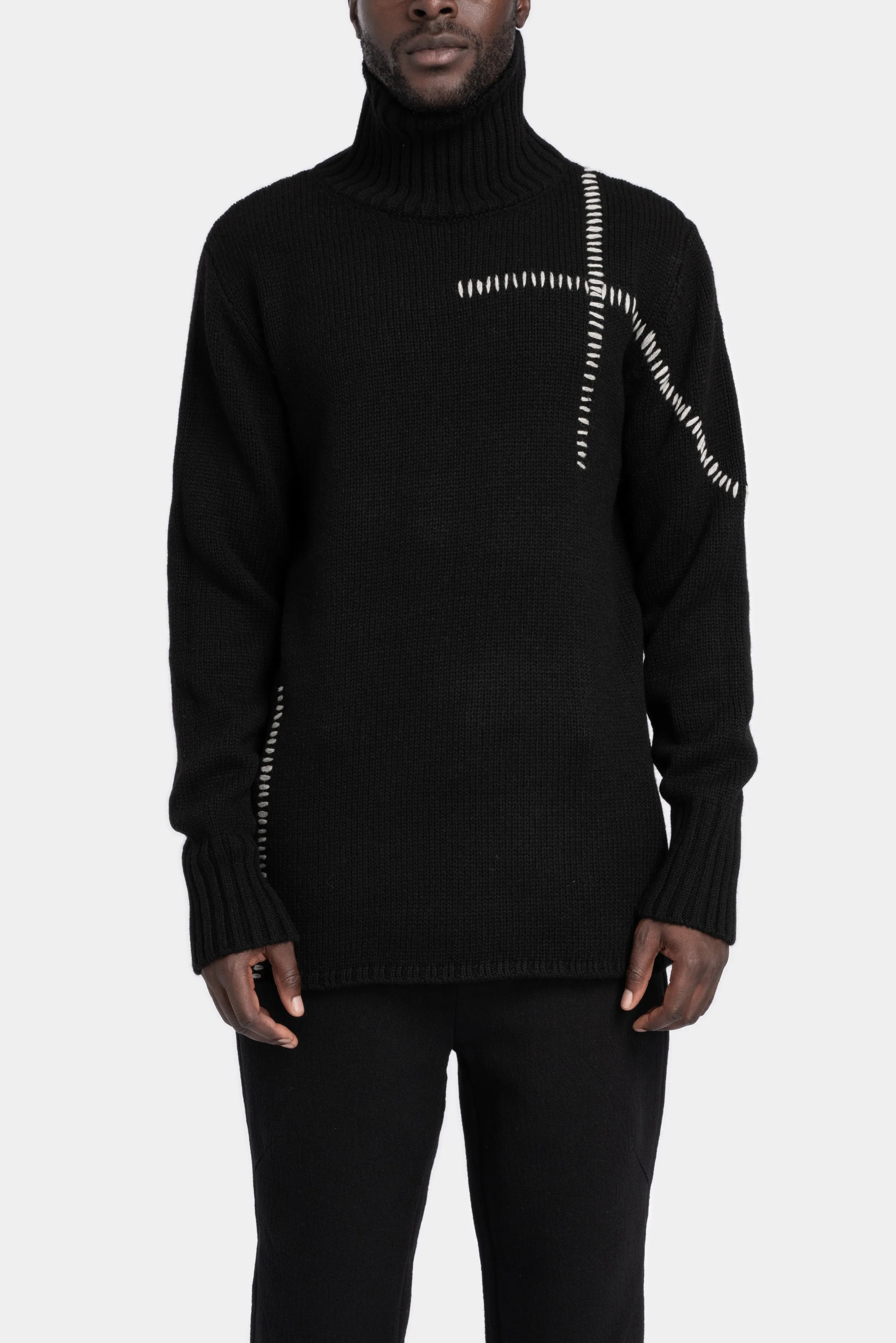 High neck scar-stitch detail knit sweater