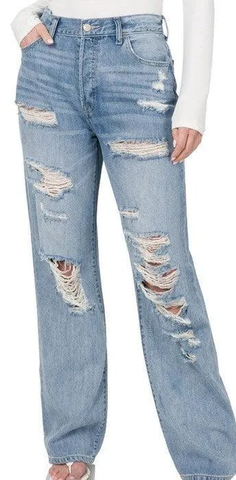 High Rise Distressed Wide Leg Jeans