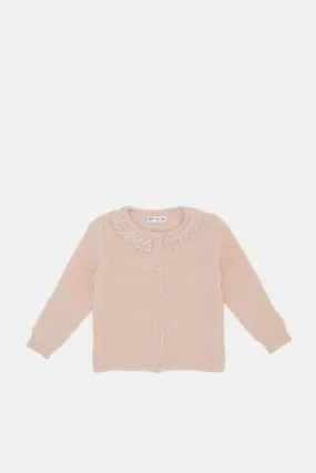 Infant Girls Pink Lace Neckline Cardigan