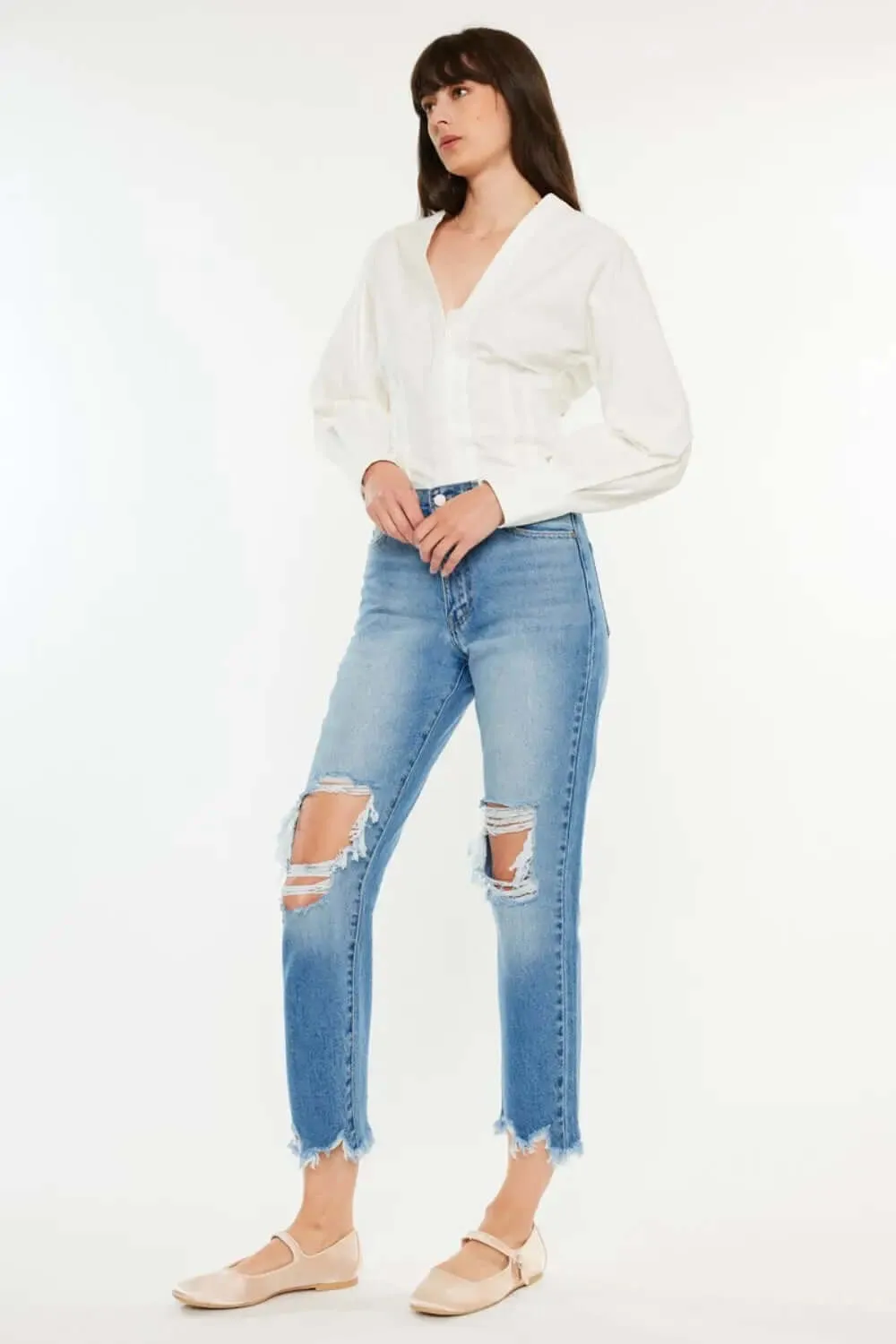 Kancan Distressed Jeans - Frayed Hem Cropped