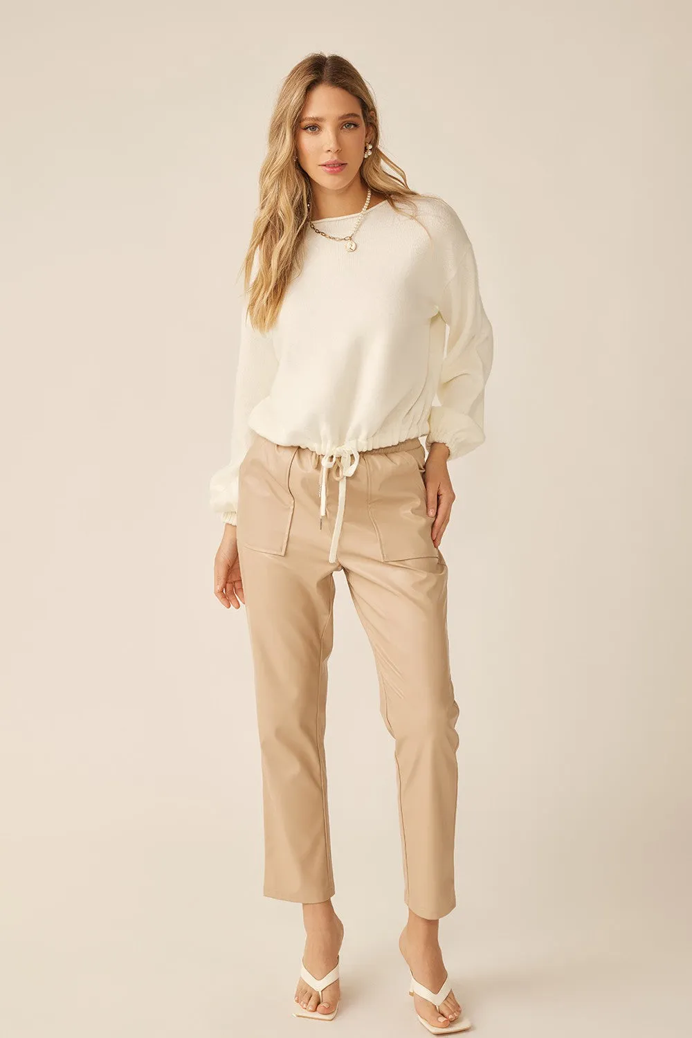 Latte Vegan Leather Jogger Pants