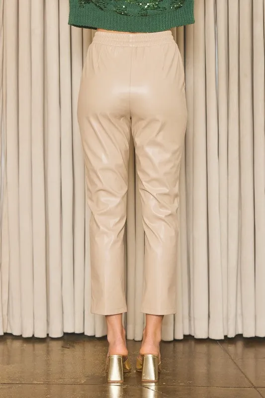 Latte Vegan Leather Jogger Pants