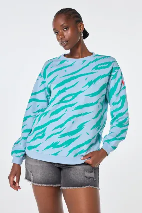 Light Blue with Green Graphic Tiger Oversized Sweatshirt