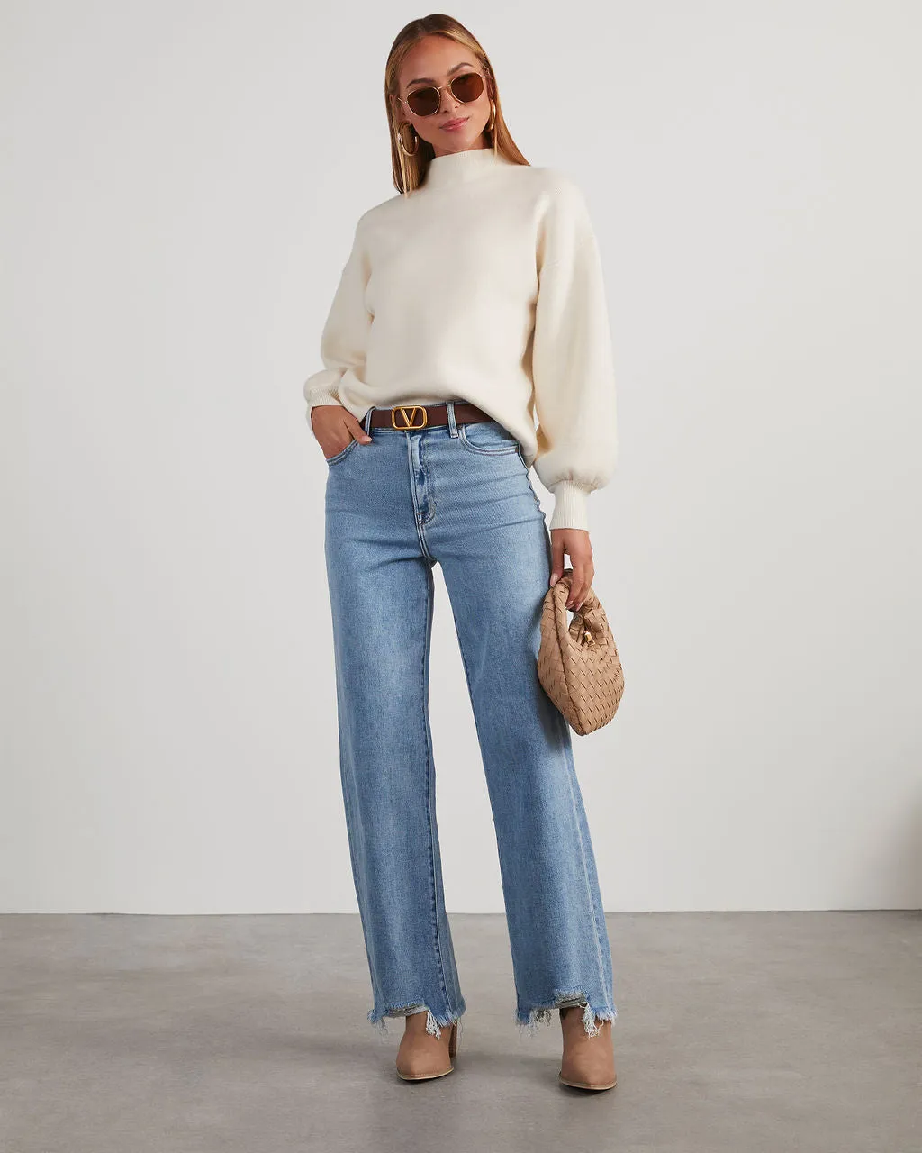 Mandy High Rise Stretch Frayed Wide Leg Jeans