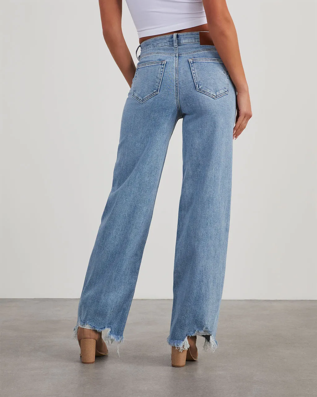 Mandy High Rise Stretch Frayed Wide Leg Jeans