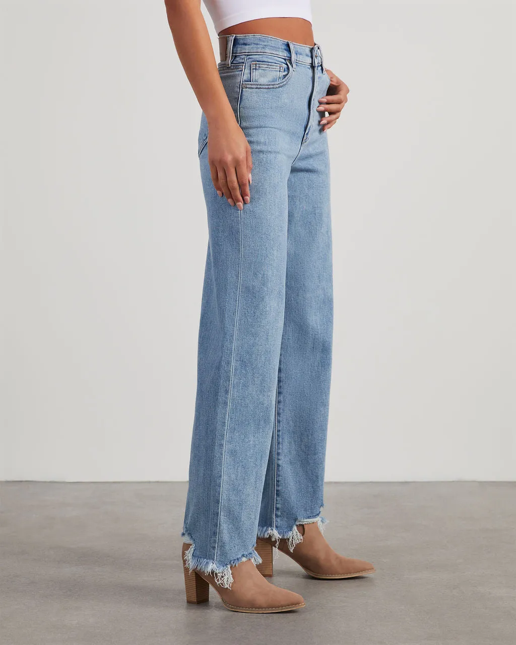 Mandy High Rise Stretch Frayed Wide Leg Jeans