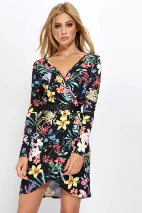 Multi Floral Wrap Front Dress