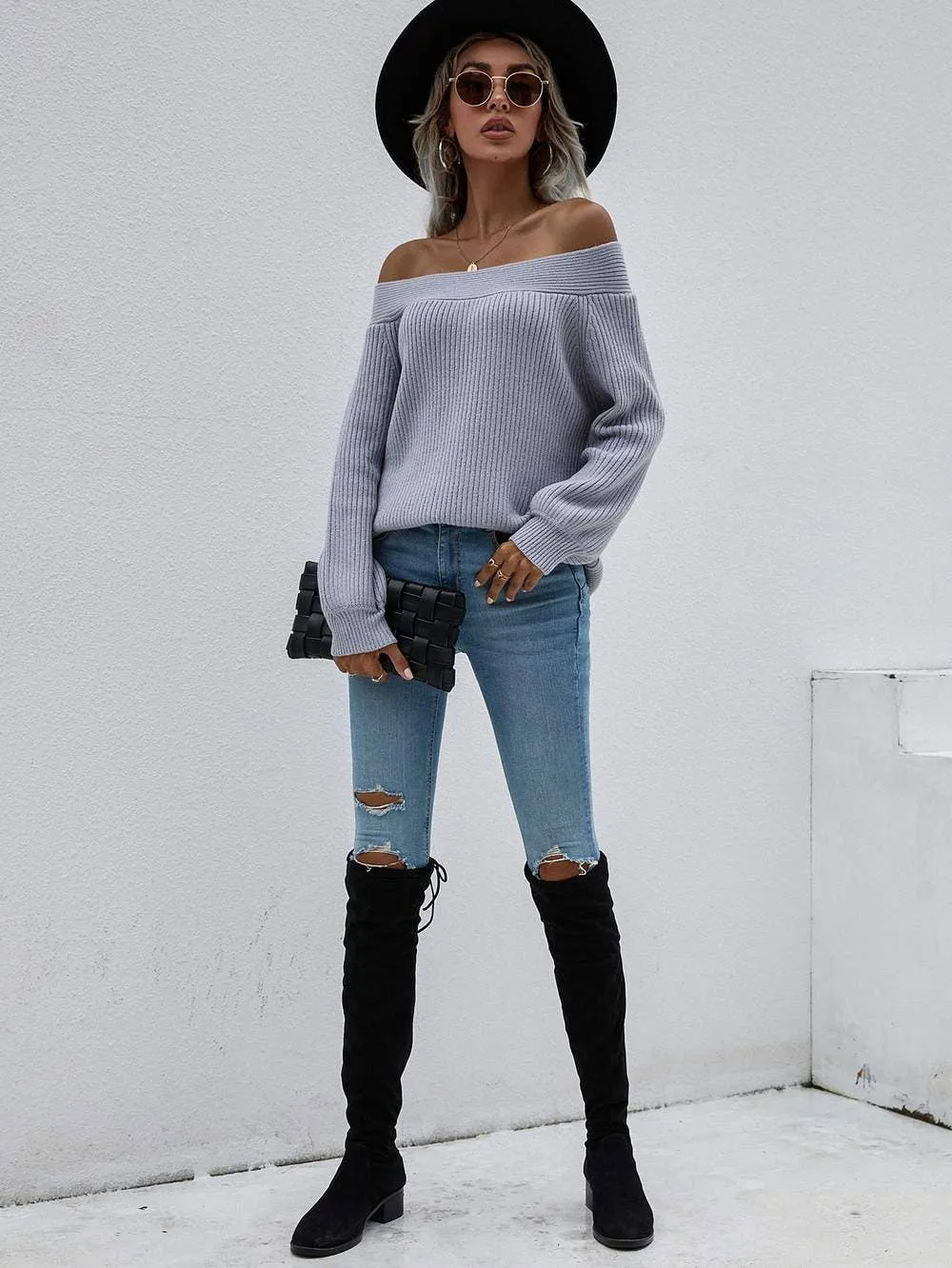 Off the shoulder solid sweater