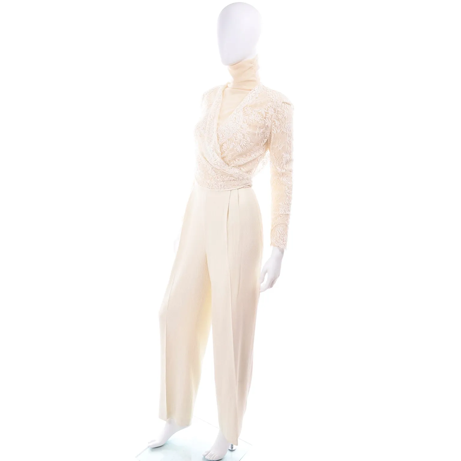 ON HOLD // Valentino Ensemble w/ Cream Turtleneck, Lace Wrap Top & High Waist Pants