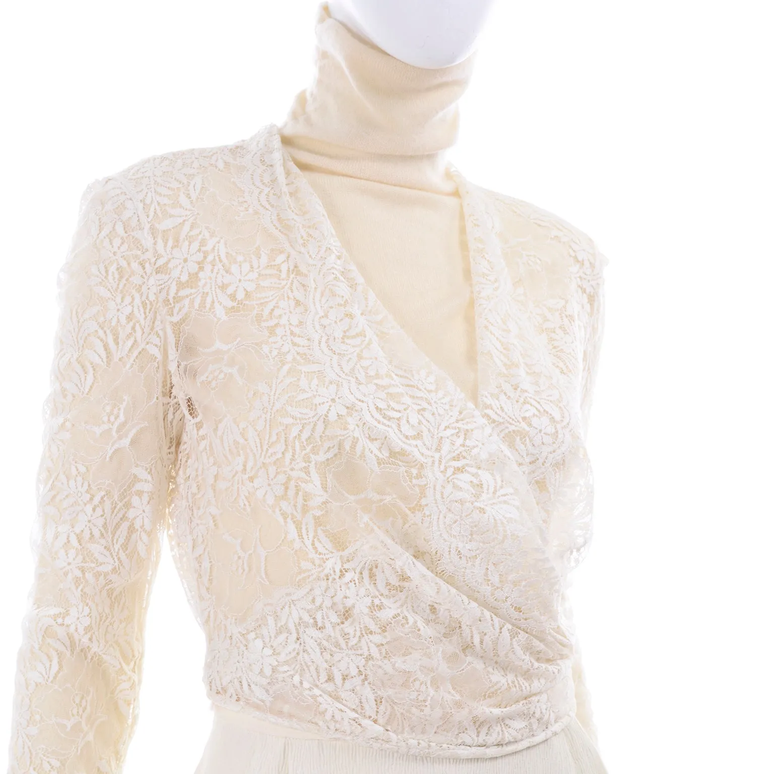 ON HOLD // Valentino Ensemble w/ Cream Turtleneck, Lace Wrap Top & High Waist Pants