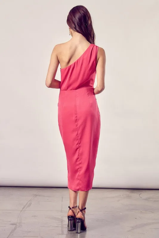 One Shoulder Paradise Pink Wrap Dress