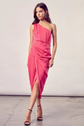 One Shoulder Paradise Pink Wrap Dress