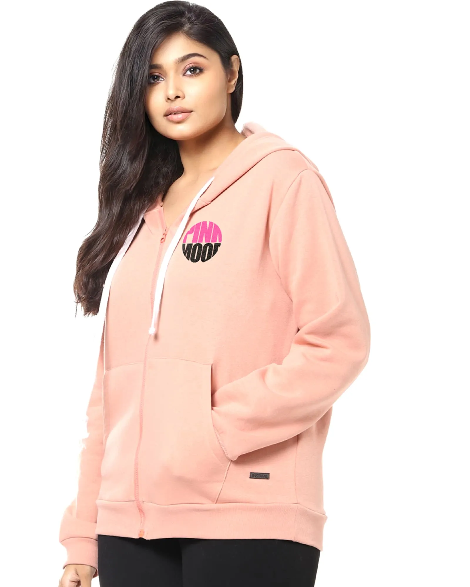 Peach "Pink Mood" Hooded Printed Sweatshirt | Peach