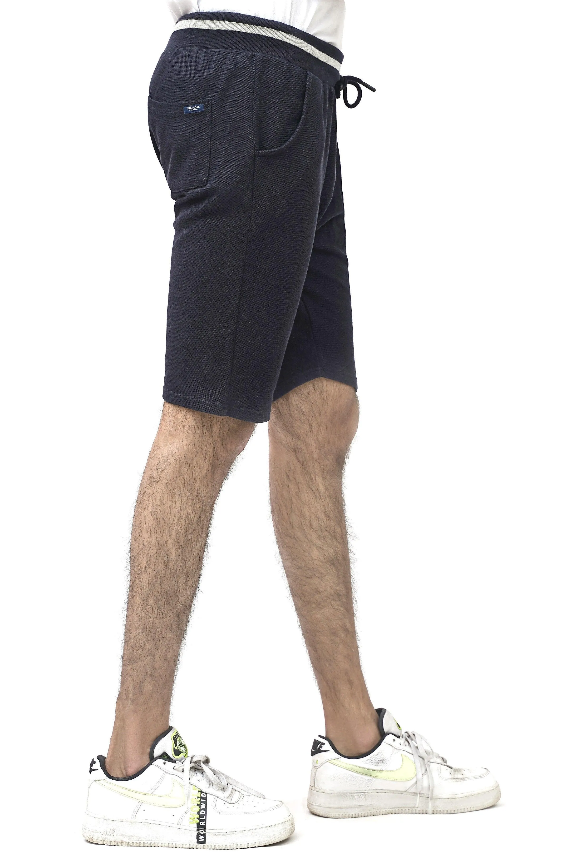 PIQUE REGULAR FIT NAVY SHORTS