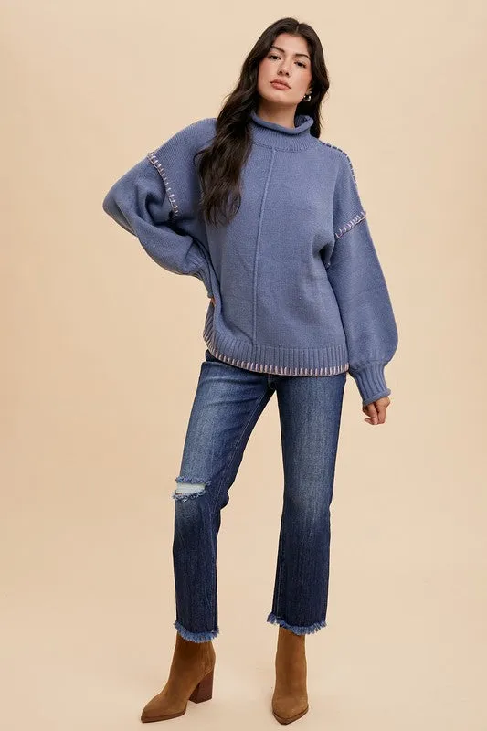 Regina Mock Neck Stitch Turtleneck Sweater