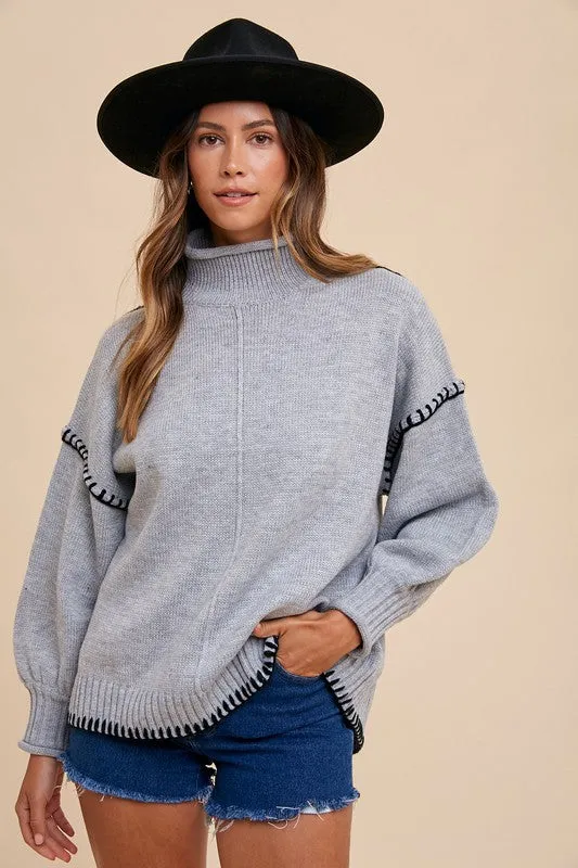 Regina Mock Neck Stitch Turtleneck Sweater